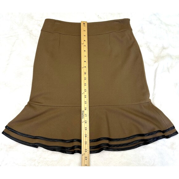 ECCOCI Women's Dark Beige A-Line Flounce Hem Knee-Length Stretch Skirt Sz 4 - Picture 3 of 8